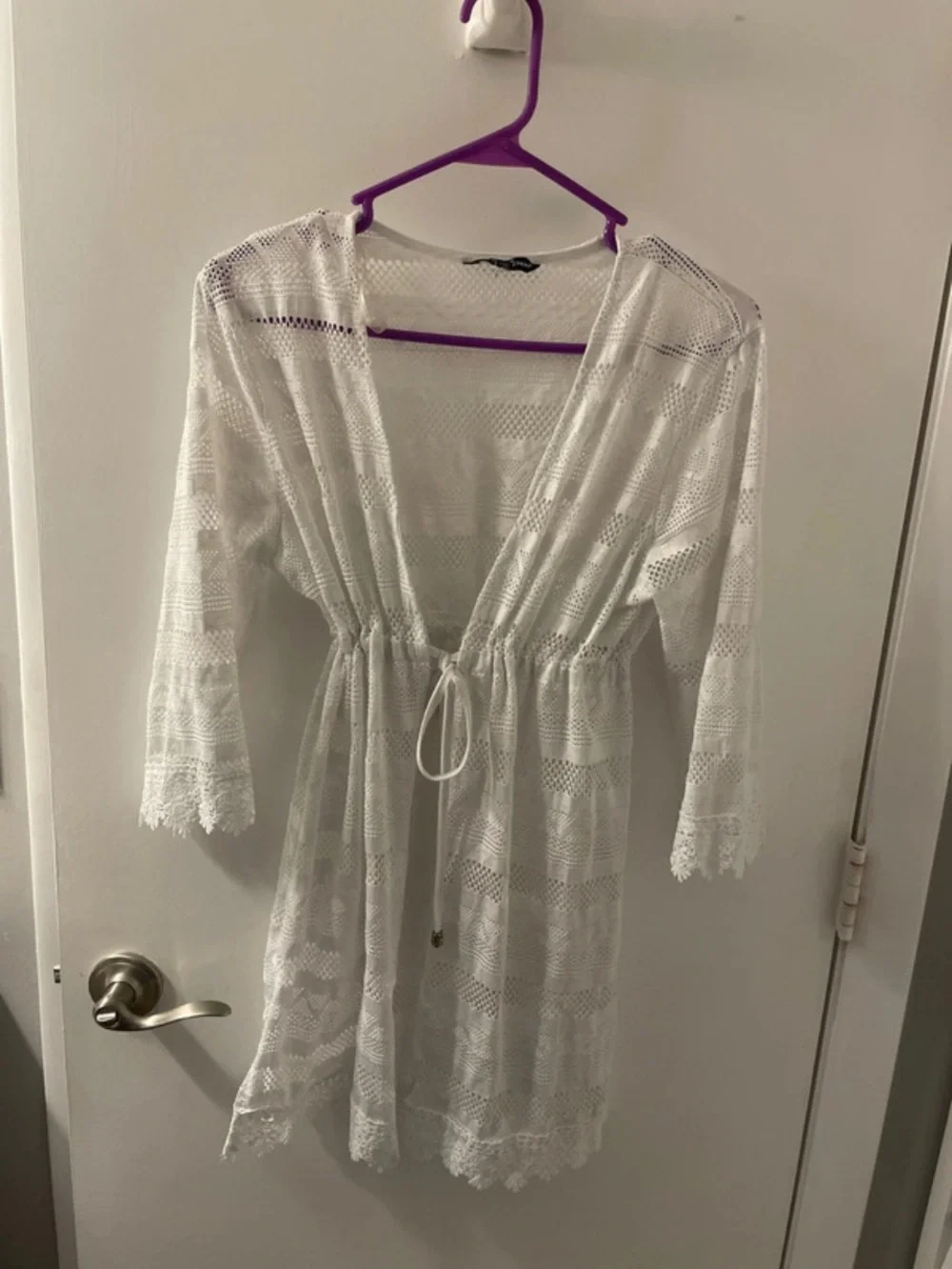 Sheer White Lace Drawstring Swimsuit coverup